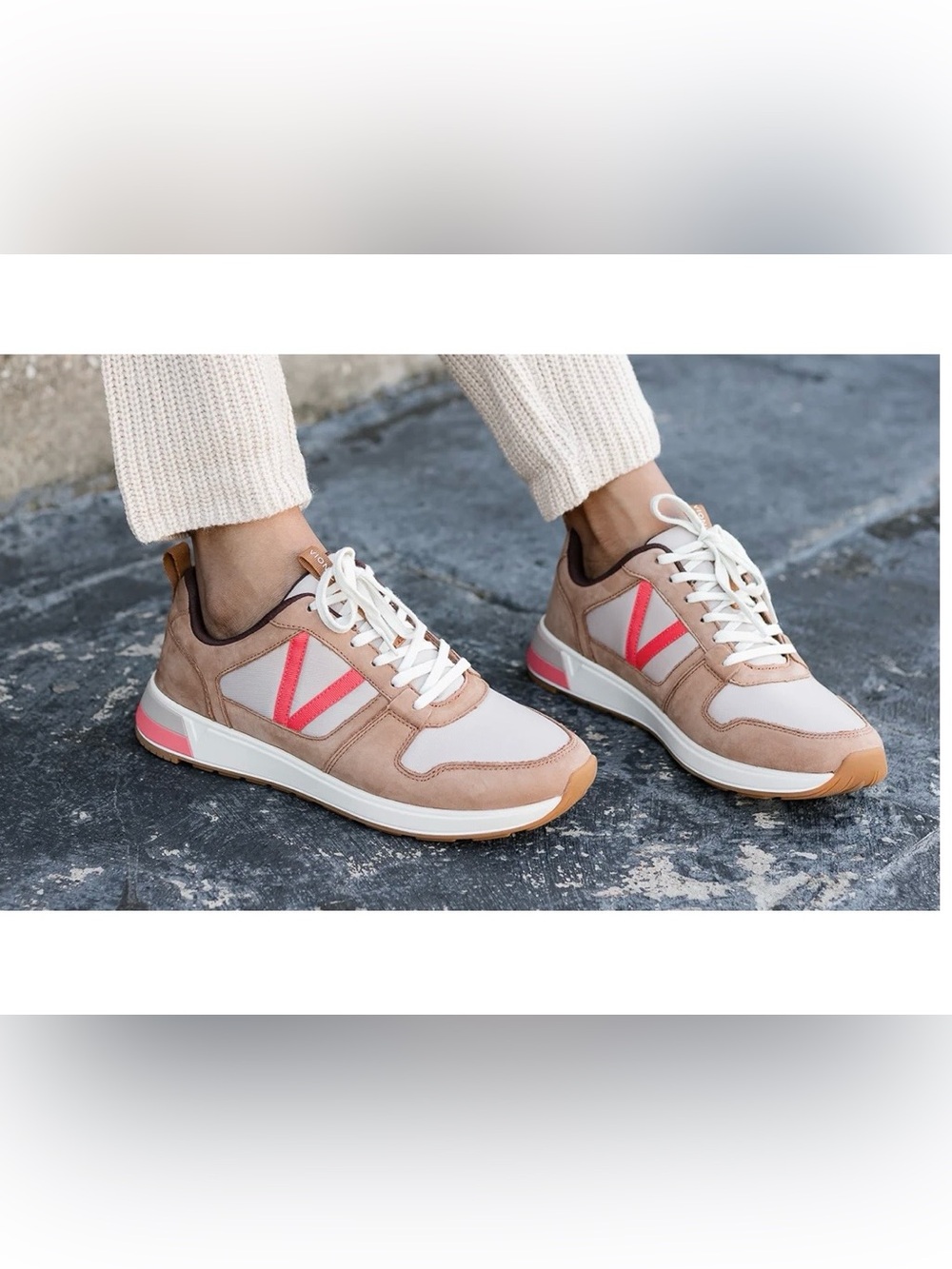 Vionic Rechelle Nylon Nubuck Sneakers Women’s 8.5 Taupe Coral Lace Up Comfort